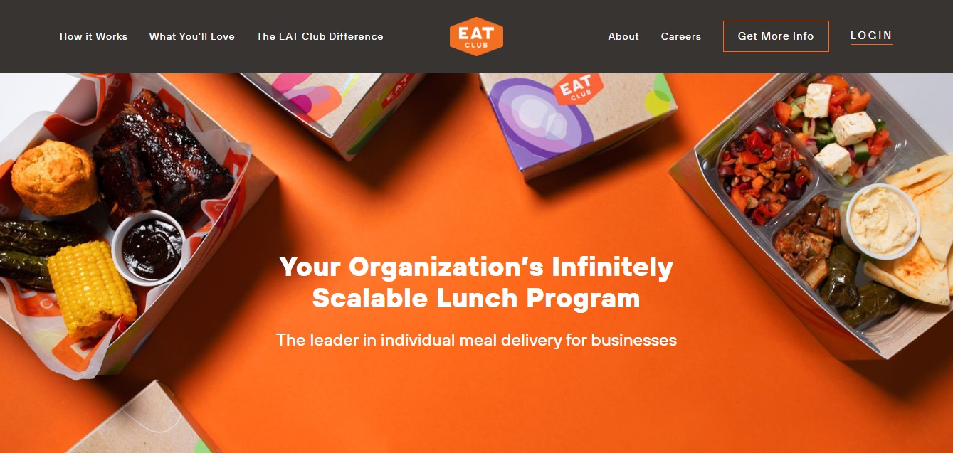 The home page of Eat Club's website