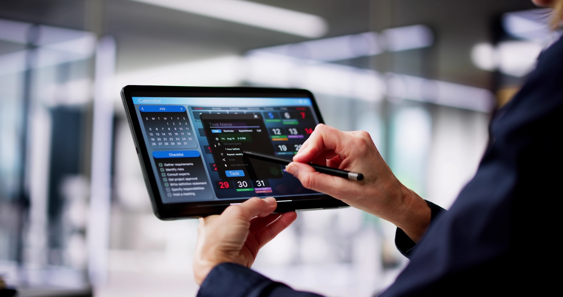 Executive Using Digital Calendar Agenda