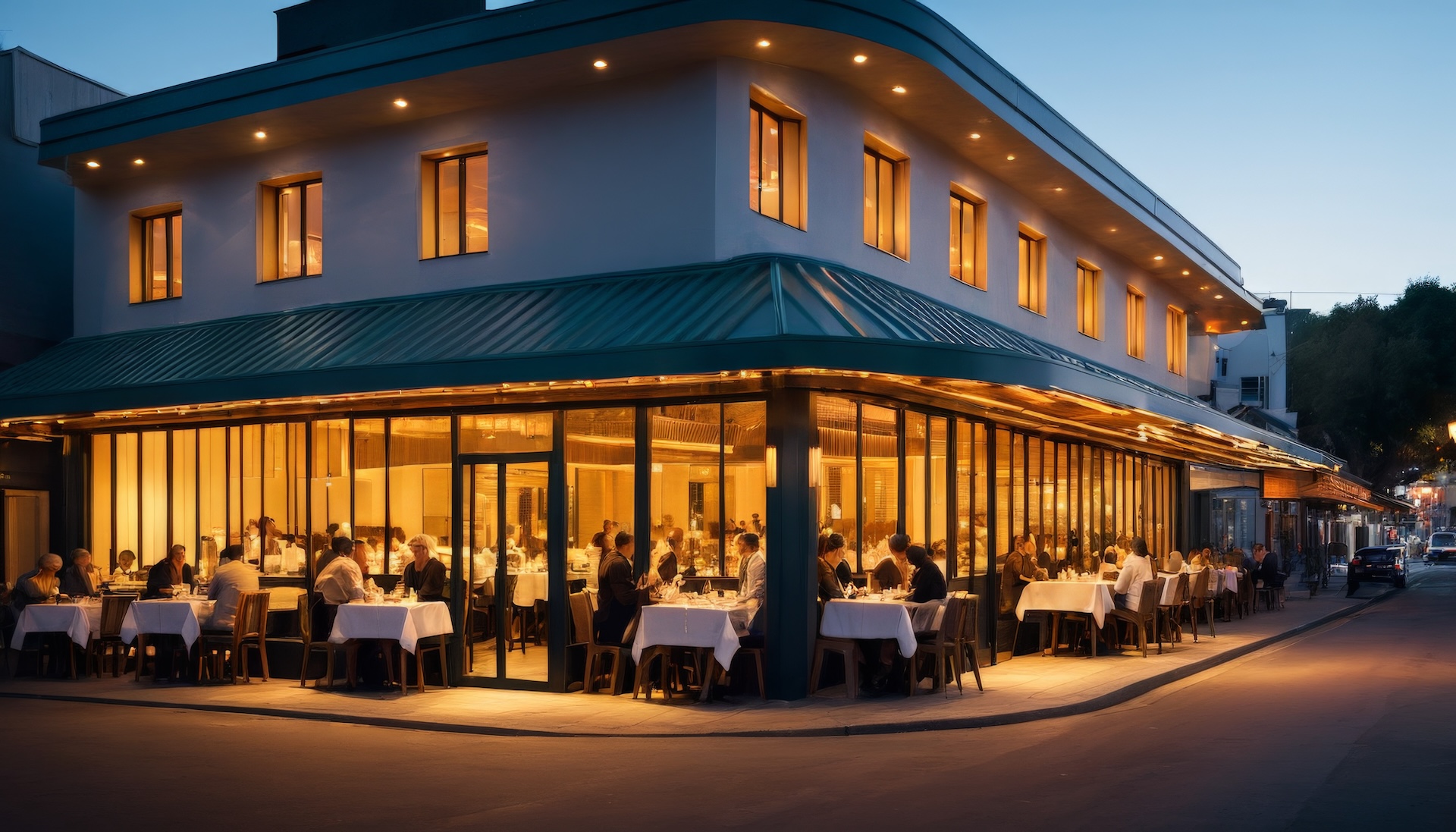 A bustling outdoor restaurant with patrons