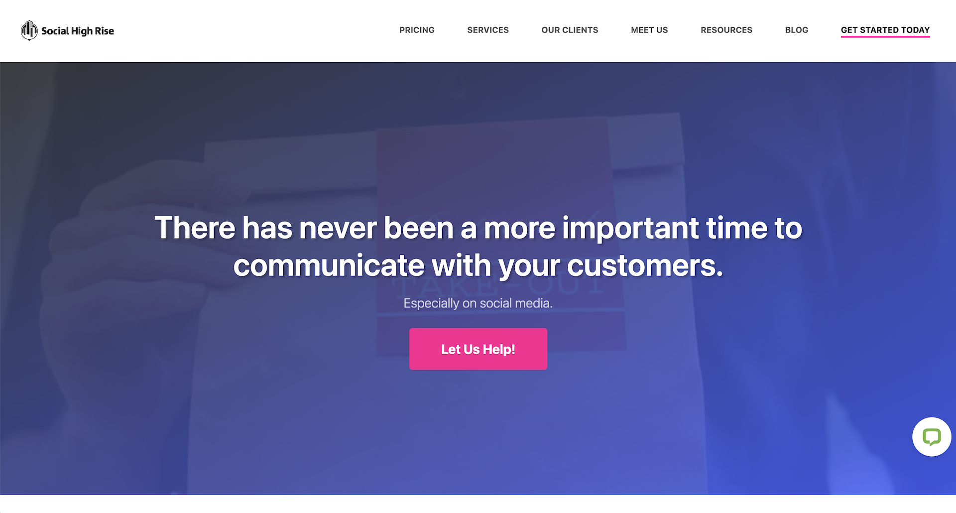 Screenshot of Social High Rise's website homepage